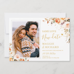 Same Love New Date Autumn Floral Wedding Postponed Save The Date