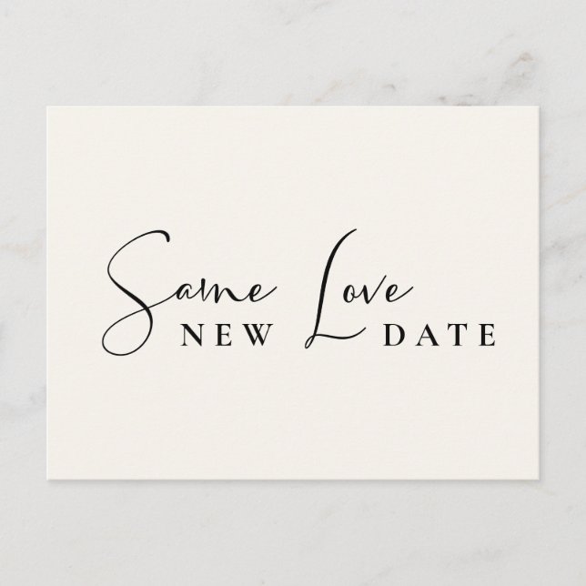Same Love New Date Cream Wedding Change the Date Announcement Postcard (Front)