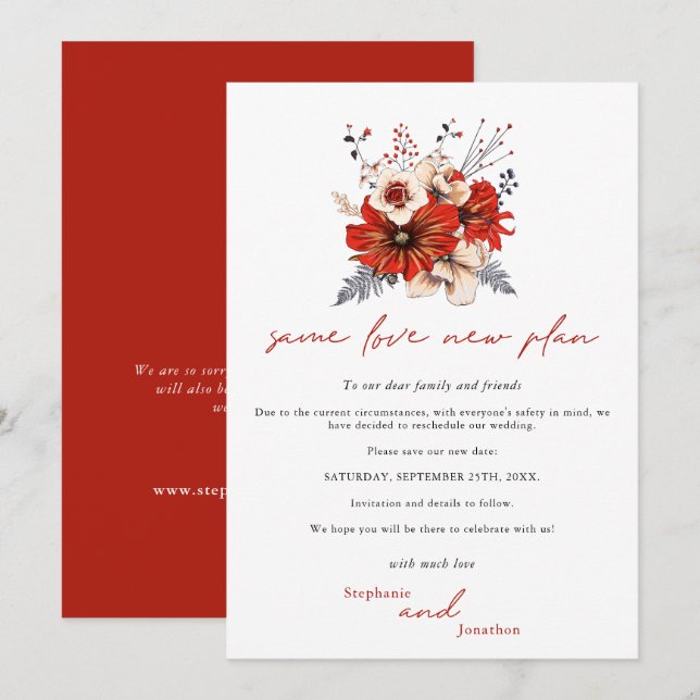 Same Love New Plan Florals Cream Red Date Save The Date (Front/Back)