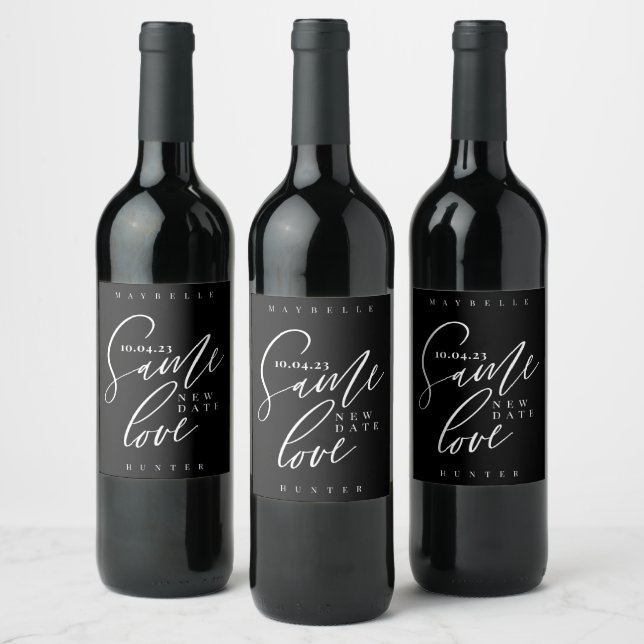 Same Love New Wedding Date Elegant Calligraphy Wine Label (Bottles)