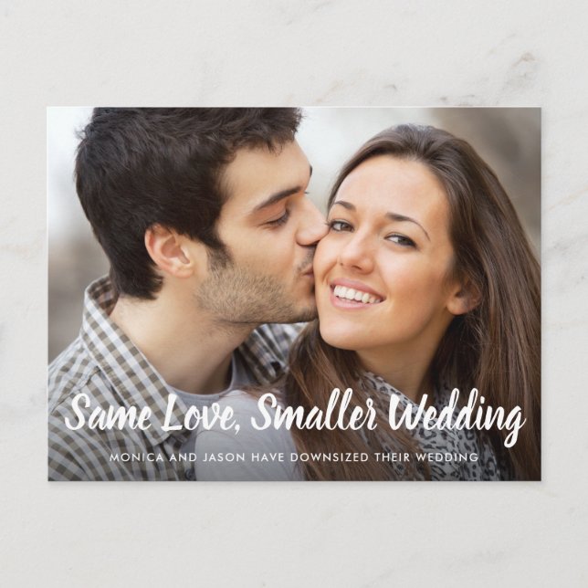 Same Love Smaller Downsized Wedding Simple Photo Announcement Postcard (Front)