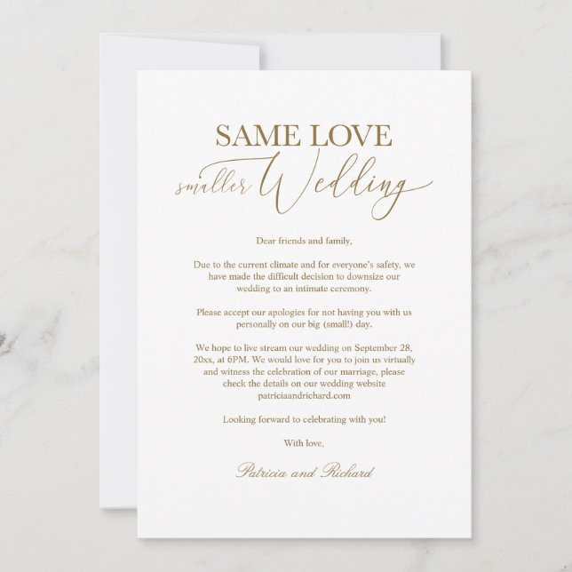 Same Love Smaller Wedding Downsize Wedding Elegant Invitation (Front)
