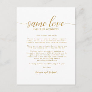 Same Love Smaller Wedding Downsize Wedding Gold Postcard