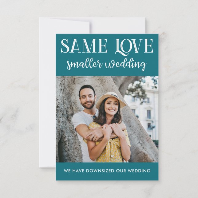 Same love smaller wedding downsized simple photo (Front)