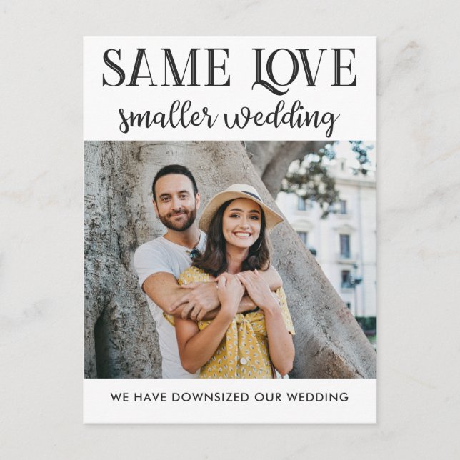 Same love smaller wedding downsized simple photo postcard (Front)