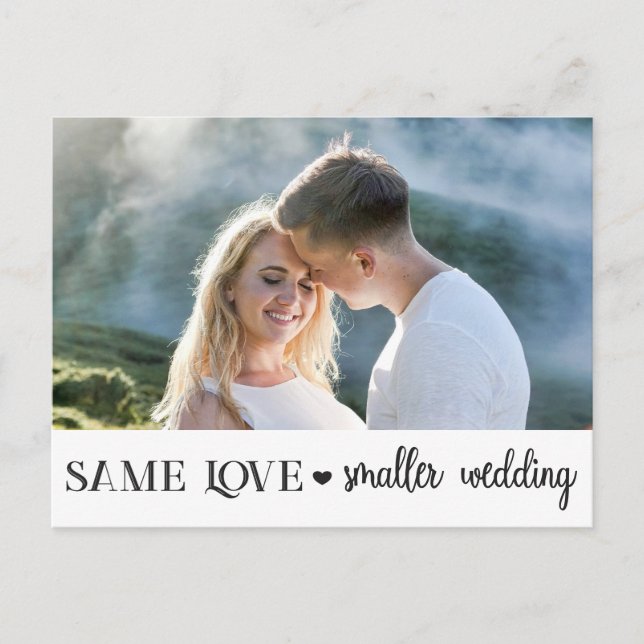 Same love smaller wedding downsized simple photo postcard (Front)