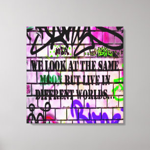 Same Moon Different Worlds Colourful Graffiti Canvas Print