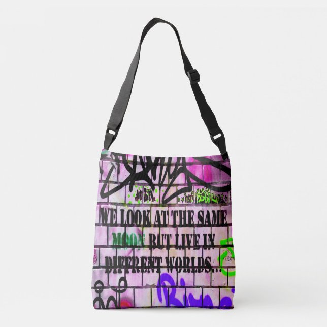 Same Moon Different Worlds Colourful Graffiti Crossbody Bag (Back)