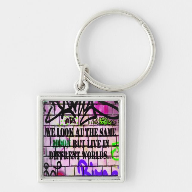 Same Moon Different Worlds Colourful Graffiti Keychain (Front)
