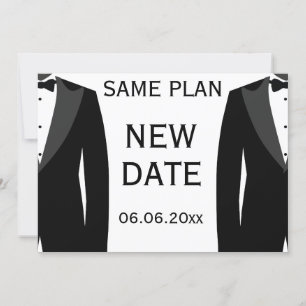 Same Plan New Date Black And White Gay Wedding Save The Date