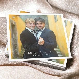 Same-Sex Wedding Two Grooms Photo Napkin