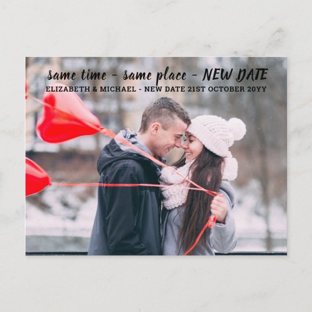 Same time place NEW DATE  BUDGET Photo Wedding Postcard (Front)