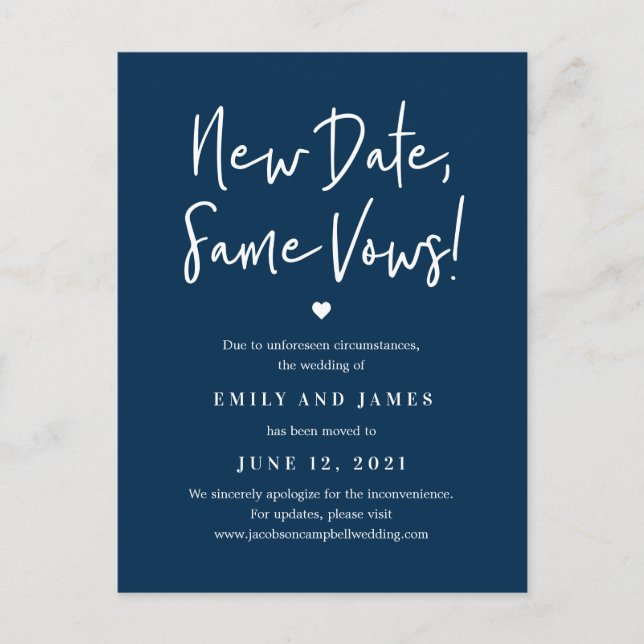 Same Vows EDITABLE COLOR Change The Date Postcard (Front)