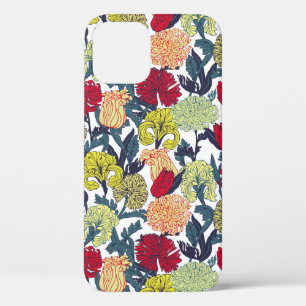 Sameless colourful flowers Pattern on white backgr iPhone 12 Case