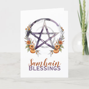 Samhain Blessings Pumpkins & Pentacle Halloween Holiday Card