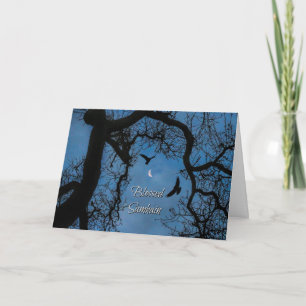 Samhain Blessings, Raven, Crescent Moon and Oak Card
