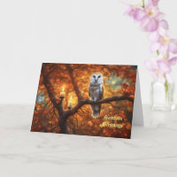 Samhain Blessings with Owl Autumn Leaves Mystic