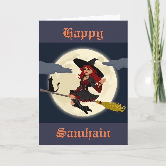 Samhain card - flying witch (Front)
