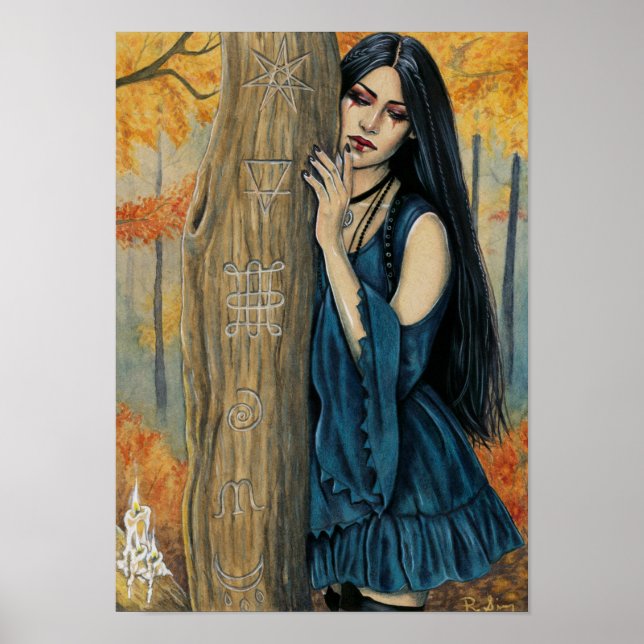 Samhain Gothic Autumn Witch Fantasy Art Poster (Front)