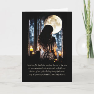 Samhain Greetings with Moon Candles Mystical Card