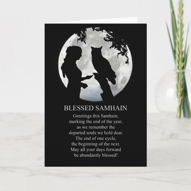 Samhain Lady and Owl Moon Sabbat Card (Front)