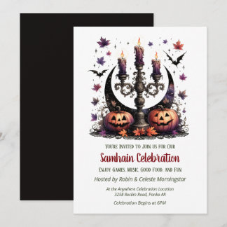 Samhain Moon Bats & Pumpkins Fall Halloween Party Invitation