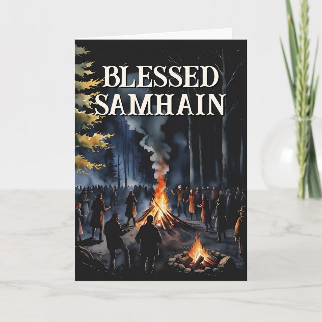Samhain Night Fall Forest Pagan Bonfire Halloween Card (Front)