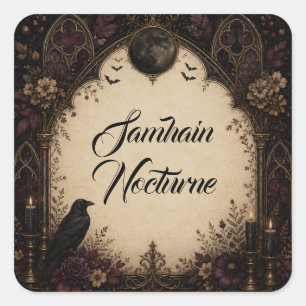 Samhain Nocturne Gothic Raven Halloween Favour Square Sticker