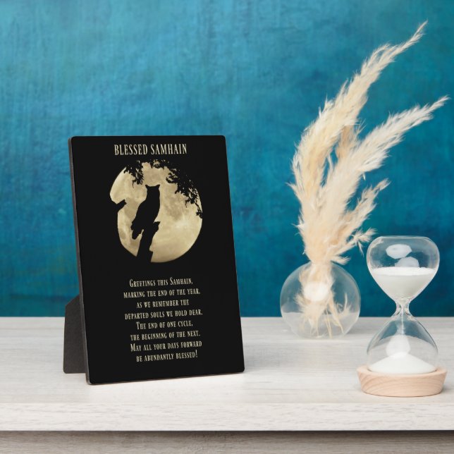 Samhain Owl and Moon Holiday Decoration Plaque (Side)