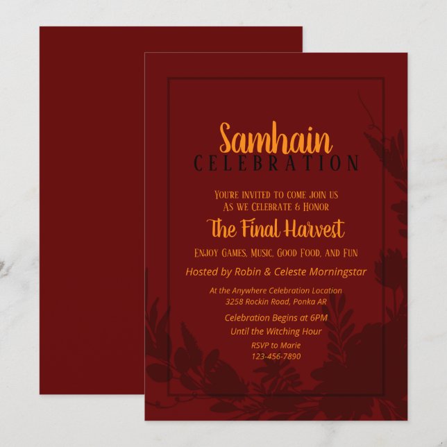 Samhain Party Red Floral Halloween Invitation (Front/Back)