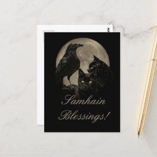 Samhain Raven and Black Cat Pagan  Postcard