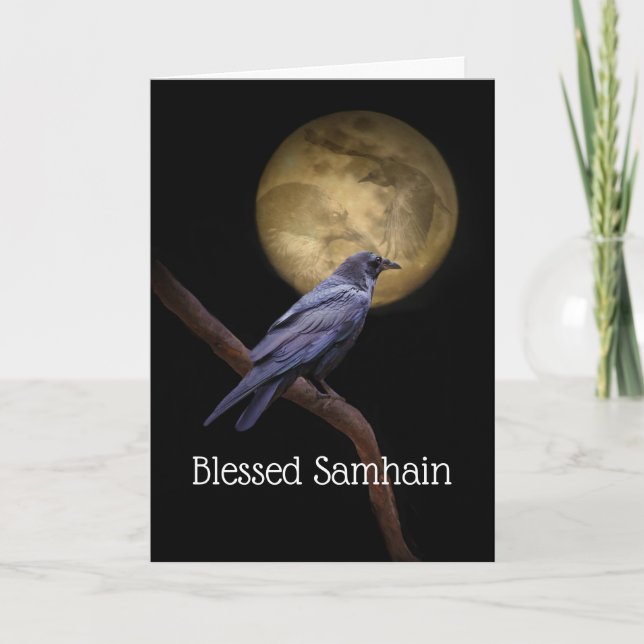Samhain Raven Crow and Moon Poem Card (Front)
