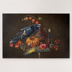 Samhain ritual with raven jigsaw puzzle