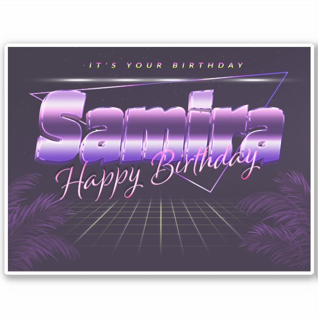 Samira Name First name lila retro Sticker Birthday (Front)