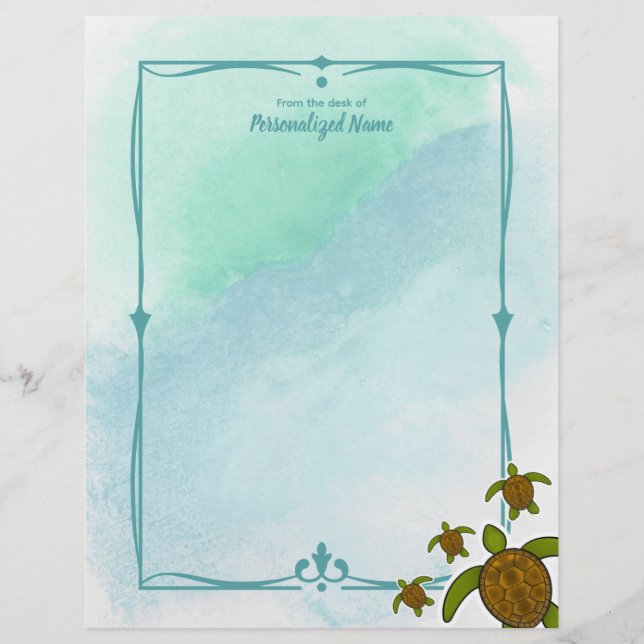Sammy Sea Turtle Unlined Letterhead (Front)