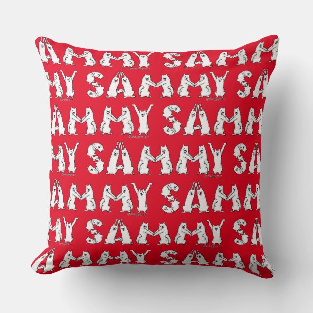 Sammy Spelled in Samoyed Letters Throw Pillow (Front)