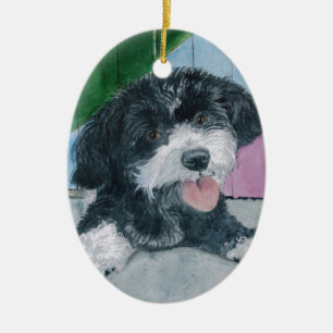 Sammy the Parti-Poodle Pup Ceramic Ornament