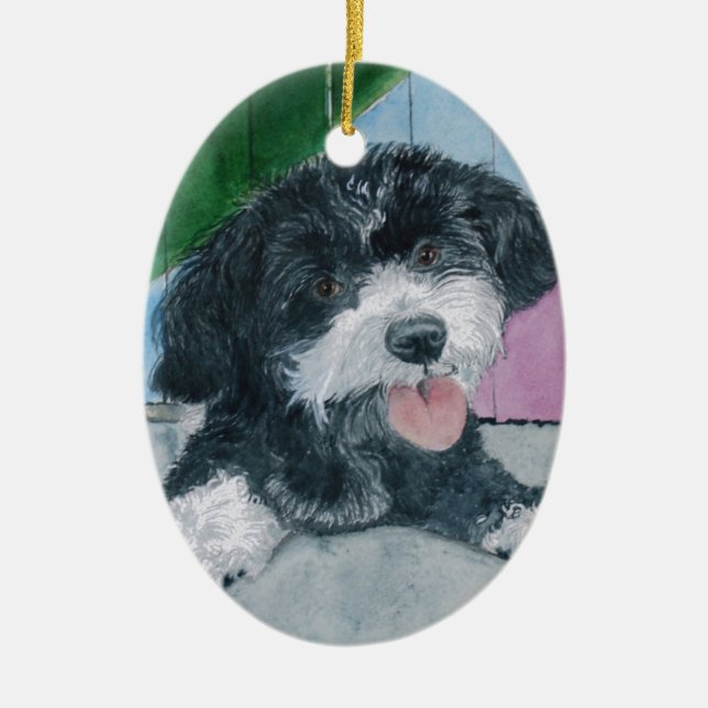 Sammy the Parti-Poodle Pup Ceramic Ornament (Front)
