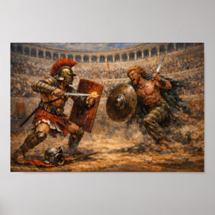 Samnite vs Gaul Gladiator Battle Acrylic Painting  Poster