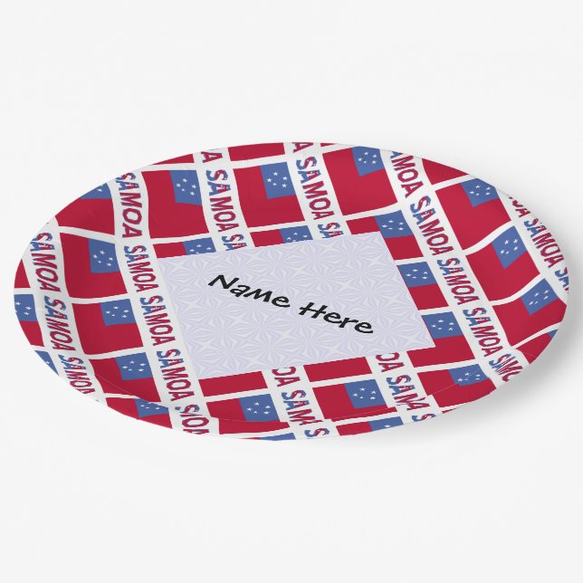 Samoa and Samoan Flag Tiled Personalized  Paper Plate (Angled)