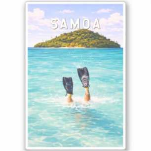 Samoa Illustration Travel Art Vintage