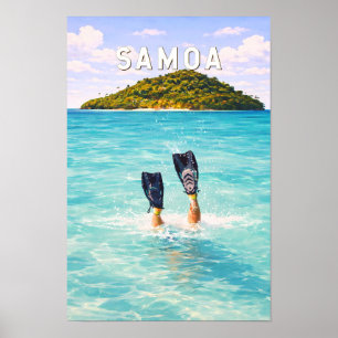 Samoa Illustration Travel Art Vintage Poster