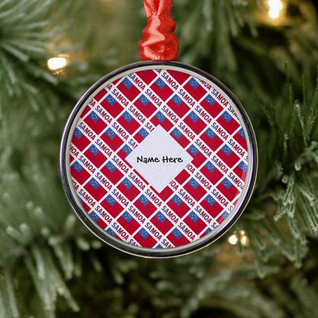 Samoa Samoan Flag Tiled Black Personalization  Metal Ornament (Tree)