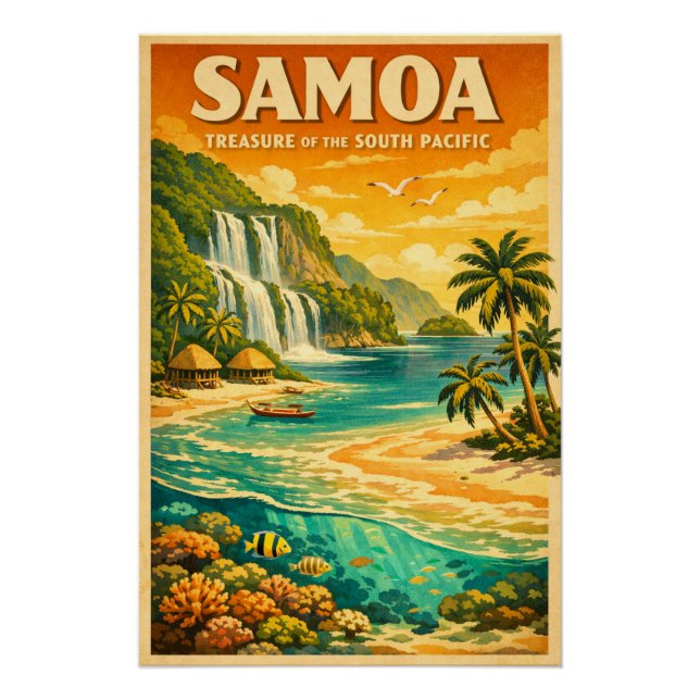 Samoa, South Pacific, in a classic retro Poster (Front)