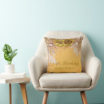 Samoan Gold Boho 90th Birthday Throw Pillow<br><div class="desc">Samoan sun yellow and boho foliage for a Womans 90th Birthday Gift Party Gift Pillow Cushion. Customize the name and birthday  of the one you wish to celebrate.

For those who like to walk on the sunny side!</div>