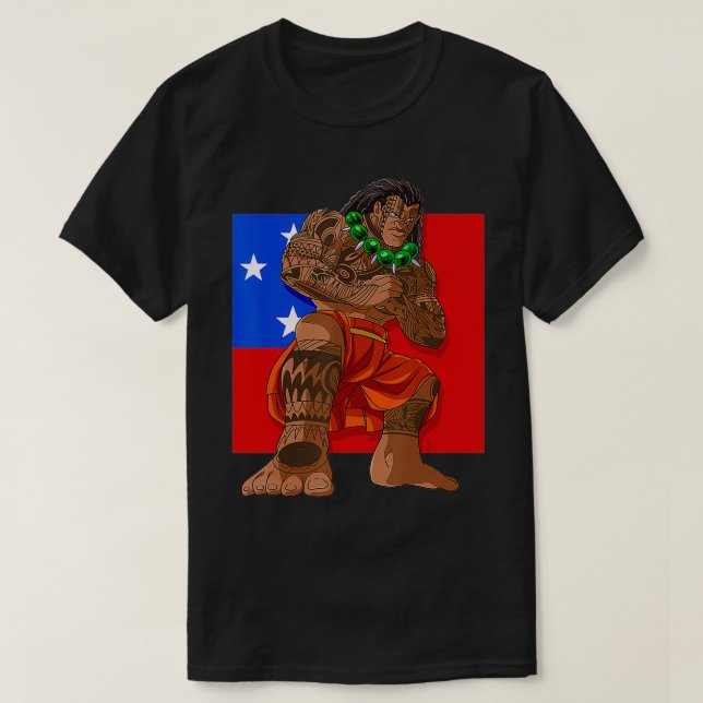 Samoan Pride Polynesian Haka Dance Samoa Flag  T-Shirt (Design Front)