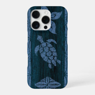 Samoan Tapa Hawaiian Faux Wood Blue Surfboard  iPhone 16 Pro Case