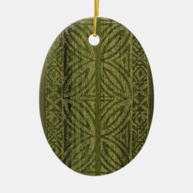 Samoan Tapa Hawaiian Faux Wood Surfboard Ceramic Ornament (Front)