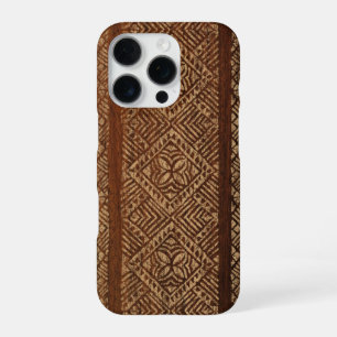 Samoan Tapa Hawaiian Faux Wood Surfboard iPhone 16 Pro Case
