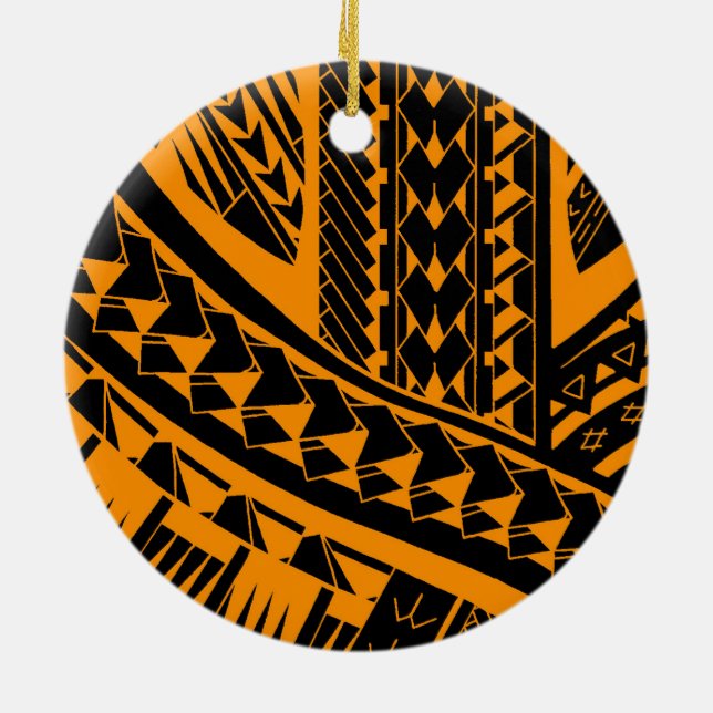 Samoan tribal tattoo pattern with spearheads art ceramic ornament (Back)